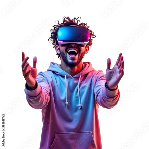 Obraz Immersive experience virtual reality headset showcasing joyful user isolated transparent background