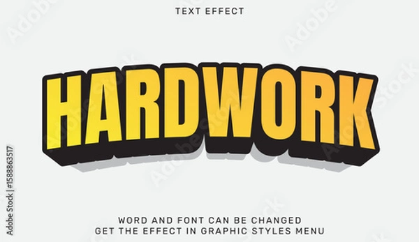 Fototapeta Hardwork text design with bold 3d yellow letters and black outline