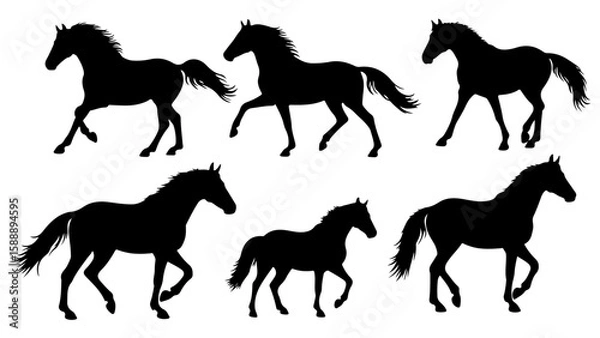 Fototapeta Vector set of horses silhouettes. Horse different poses isolated on transparent  background. Chinese New Year of the horse 2026 symbol