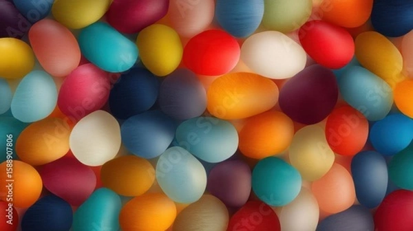 Obraz Close-up of a group of colorful easter eggs. the eggs are of different sizes and colors, including red, orange, yellow, blue, green, and purple.