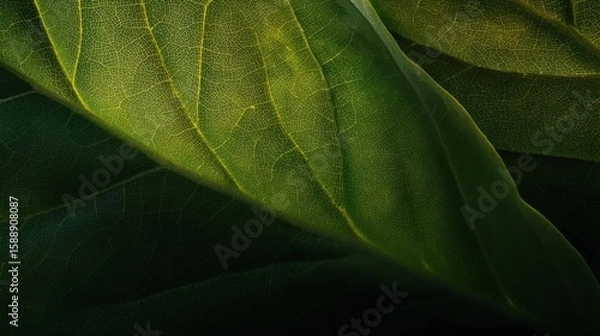 Obraz Close-up of a green leaf. the leaf appears to be fresh and healthy, with a glossy texture.