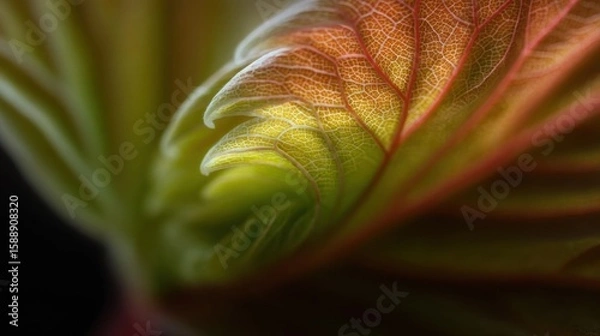 Obraz Close-up of a leaf. the leaf is in focus, while the background is blurred, making it the focal point of the image.