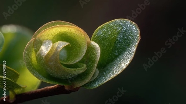 Obraz Close-up of a small green plant with a spiral-like shape. the plant appears to be a succulent or a similar type of succulent, with a smooth, glossy surface.