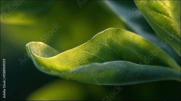 Obraz Close-up of a green leaf. the leaf is in focus, while the background is blurred, making it the focal point of the image. the leaves are a vibrant green color and appear to be fresh and healthy.