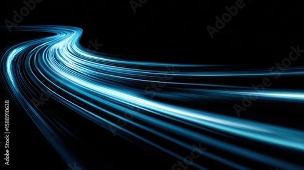 Fototapeta Blue speed light lines in motion, streaking across a dark backdrop, creating a dynamic effect, symbolizing fast movement, Speed Streaks, and technological advancement
