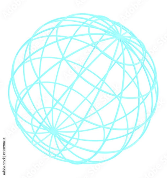 Obraz 水色のワイヤーフレームで表現された球体の地球グリッドとデジタルネットワークの象徴的イラスト
