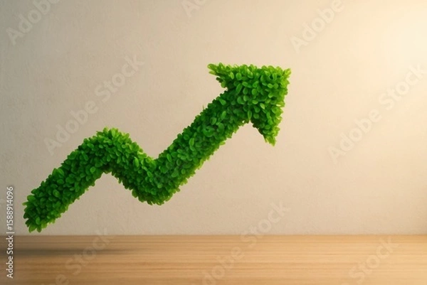 Obraz Green arrow made of leaves rising up symbolizing sustainable growth eco progress and business development in environmental context