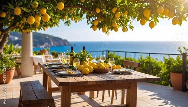 Obraz Mediterranean Lemon Grove Outdoor Dining Setting