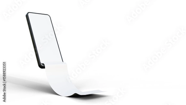 Fototapeta Blank screen mobile phone with blank bill mock up on isolated background. Electronic document management. Pay money, online banking, bill payment, transaction receipt, transfer money.