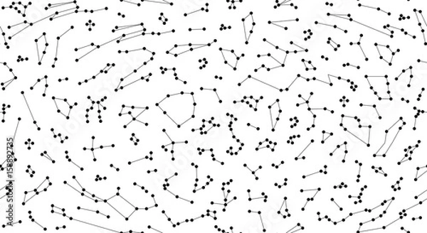 Obraz Raster illustration. Seamless pattern for decoration, design. Astronomy different constellations  on a white background. Zodiac sign of the bright stars. Glowing lines and points. Star chart, map
