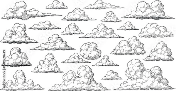 Obraz Hand drawn monochrome cartoon clouds