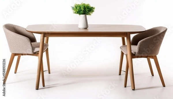 Fototapeta modern dining table and chair isolated on white background wooden and fabric kitchen dining table