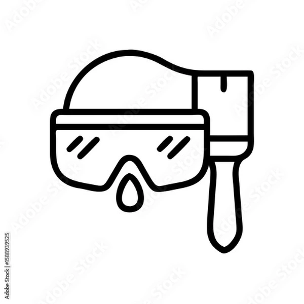 Fototapeta Protective goggles and paintbrush for art and DIY projects, minimalistic black line drawing