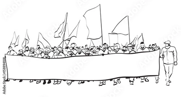 Obraz Big demonstration with flags and placates.