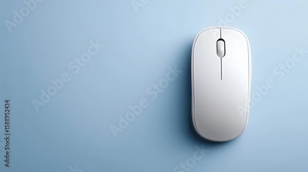 Fototapeta Elegant wireless mouse resting on a soft blue background