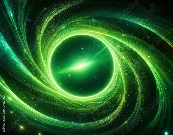 Fototapeta cosmic green energy ring in swirling nebula abstract sci fi space background space nebula galaxy cosmic universe green