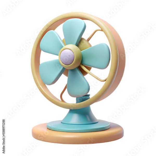 Obraz A retrostyle blue and yellow table fan is isolated on transparent background, providing a cool breeze on a hot day