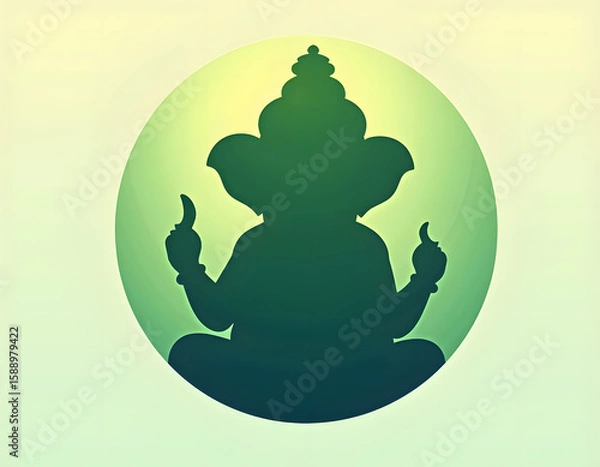Fototapeta Abstract Lord Ganesha Illustration in Gradient Green Tones - Modern Vector Art