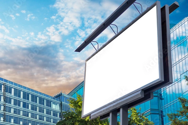 Fototapeta Billboard canvas mock up in city background beautiful sunshine