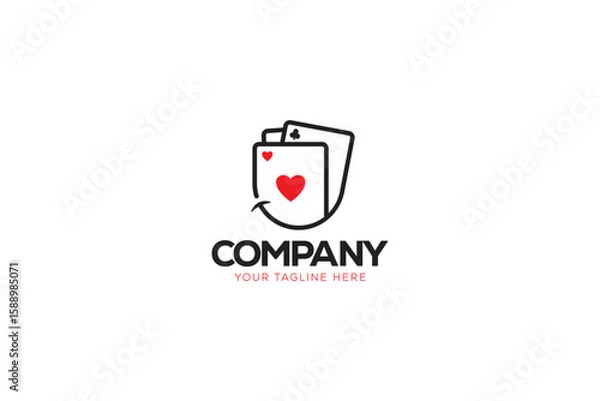 Fototapeta Logo design of two poker cards with rounded bottoms shaped like a smile, symbolizing luck and entertainment.

