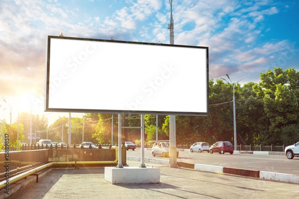 Fototapeta Billboard canvas mock up in city background beautiful sunshine