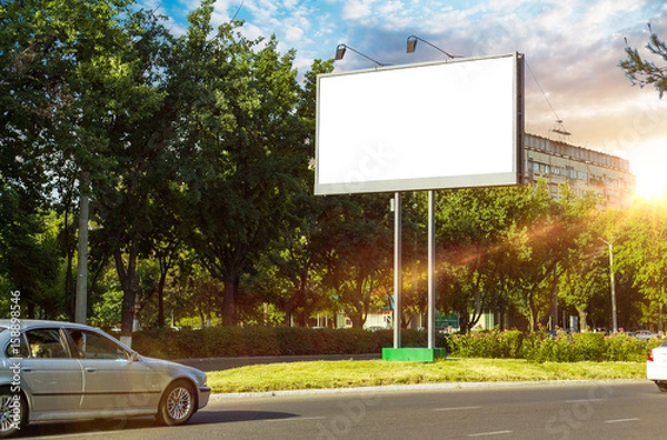 Fototapeta Billboard canvas mock up in city background beautiful sunshine