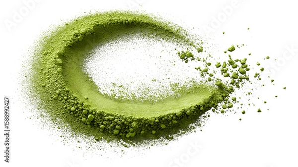 Fototapeta Crescent of Matcha Powder on Transparent Backdrop for Food and Beverage Designs