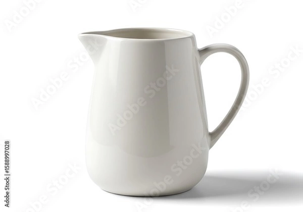 Fototapeta A simple elegant ceramic pitcher with a handle and spout isolated on white background