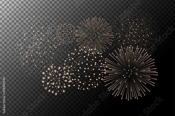 Fototapeta Fireworks isolated on transparent background. Independence day concept. Festive and holidays background. Vector illustration