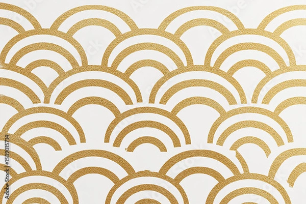 Fototapeta Minimalist Seigaiha Wave Pattern in Gold on White Background