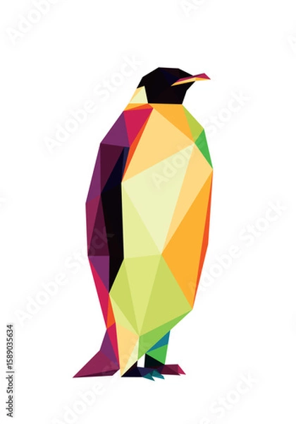 Fototapeta Penguin Bird in colorful Polygon low poly. Penguin silhouettes colorful Vector. Penguin Abstract Illustration.