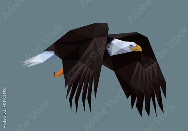 Fototapeta Flying Great Eagle in polygon low poly. Eagle in abstract triangle vector. Eagle Low Poly American Logo