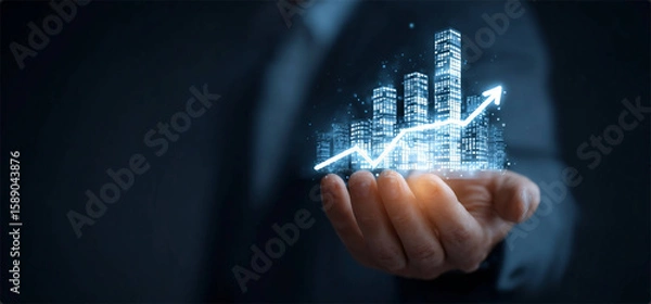 Fototapeta Digital Visualization of Property Market Increase with Holographic Chart	