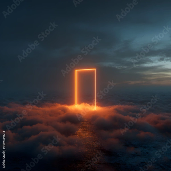 Obraz 3d isolated ring in pink, neaon light, in cloudy background, rendering, frame, neon, presentation, background	