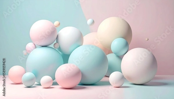 Fototapeta Pastel Spheres Abstract Composition with Soft Colors and Geometric Shapes