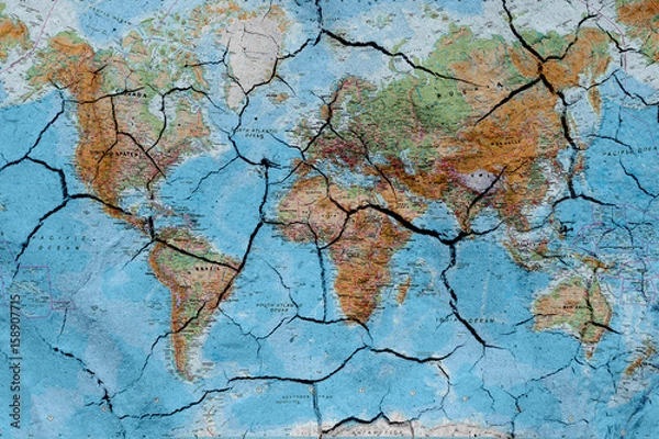 Obraz World map with dried soil texture
