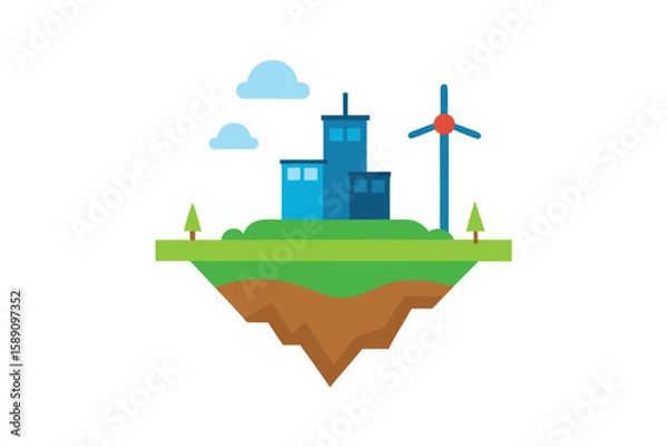 Obraz Vertical Soil Cut Island With Windmill And Smart Homes