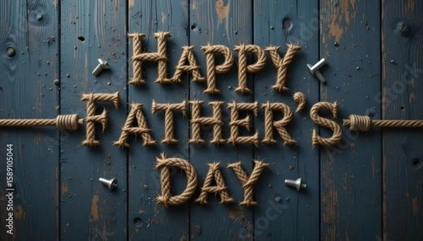 Obraz Happy Father's Day message crafted from rope on a rustic wooden backdrop