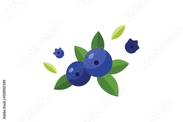 Fototapeta Blueberries With Scattered Floral Leaf Elements