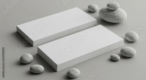 Obraz Minimalist Business Card Mockup with Natural Stones on Gray Background for Branding