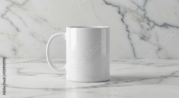 Obraz Elegant white ceramic mug mockup displayed on a veined marble surface