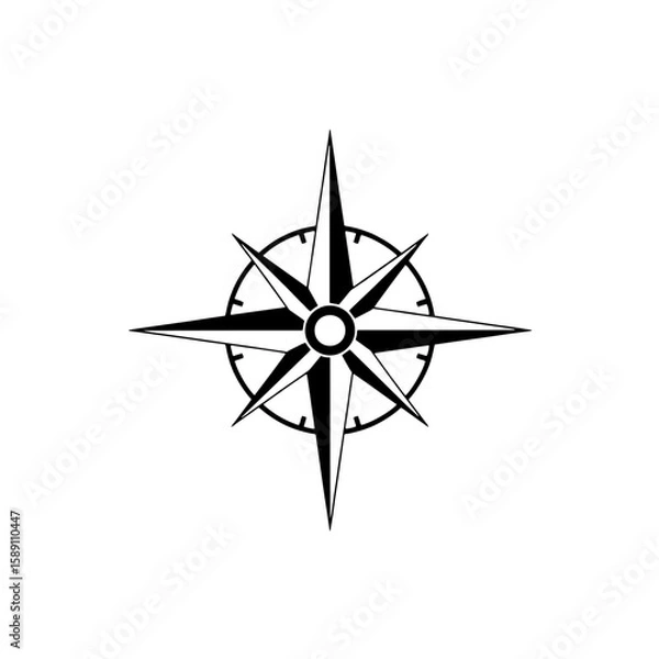 Fototapeta Simple black and white compass rose graphic design.