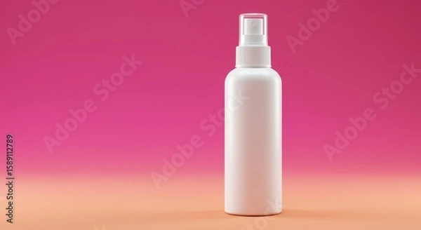 Obraz Minimalist White Spray Bottle on Vibrant Pink and Orange Gradient Background