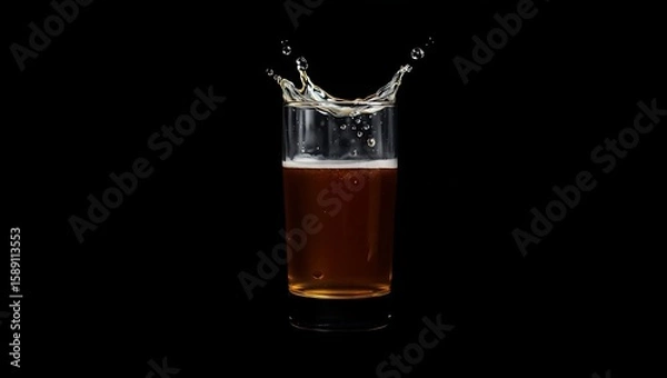 Fototapeta A glass of beer with a splash on a black background in a studio setting with bright lighting | national 