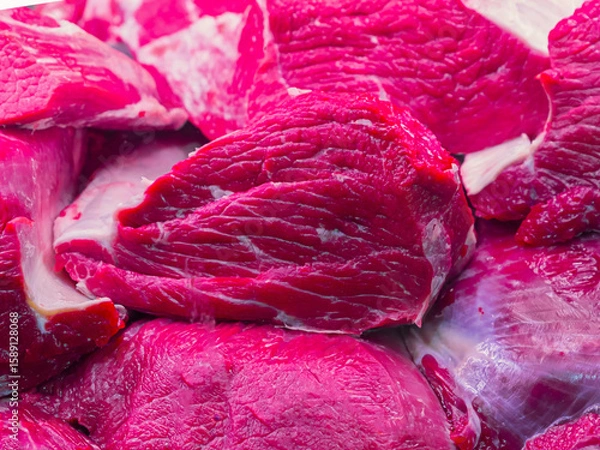 Fototapeta counters with beef meat in a large plan, large pieces