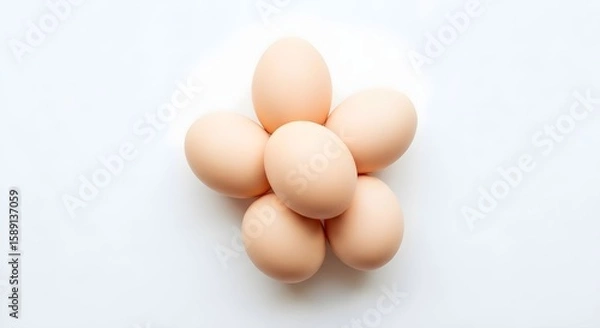 Obraz Freshly gathered eggs arranged neatly on a light background, showcasing their smooth surface and natural colors