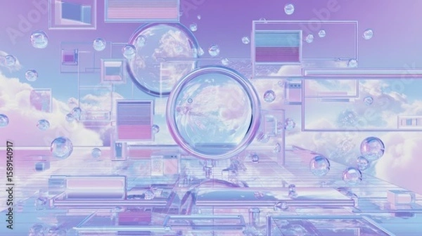 Fototapeta Abstract Futuristic Digital Space with Transparent Elements