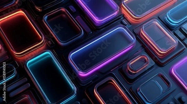 Fototapeta Neon Glow Abstract Shapes on Dark Background