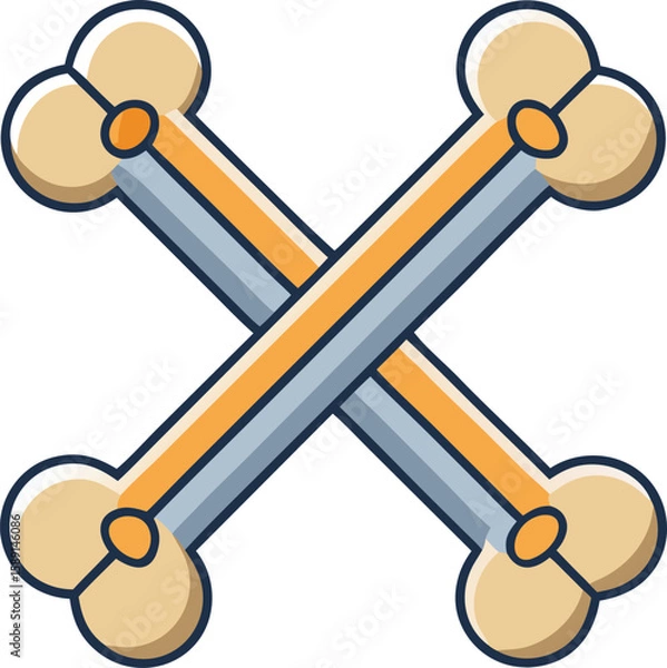 Fototapeta Crossed bones illustration with beige and blue colors vector