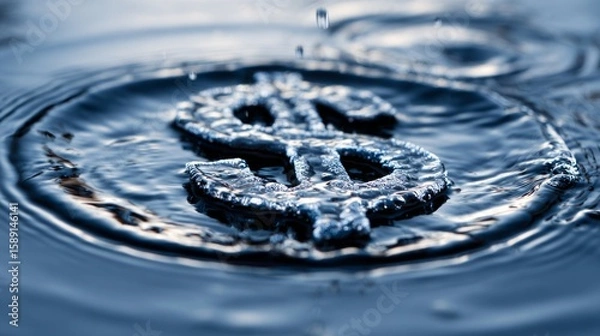 Fototapeta Dollar symbol splashing in water creating ripples and reflections  